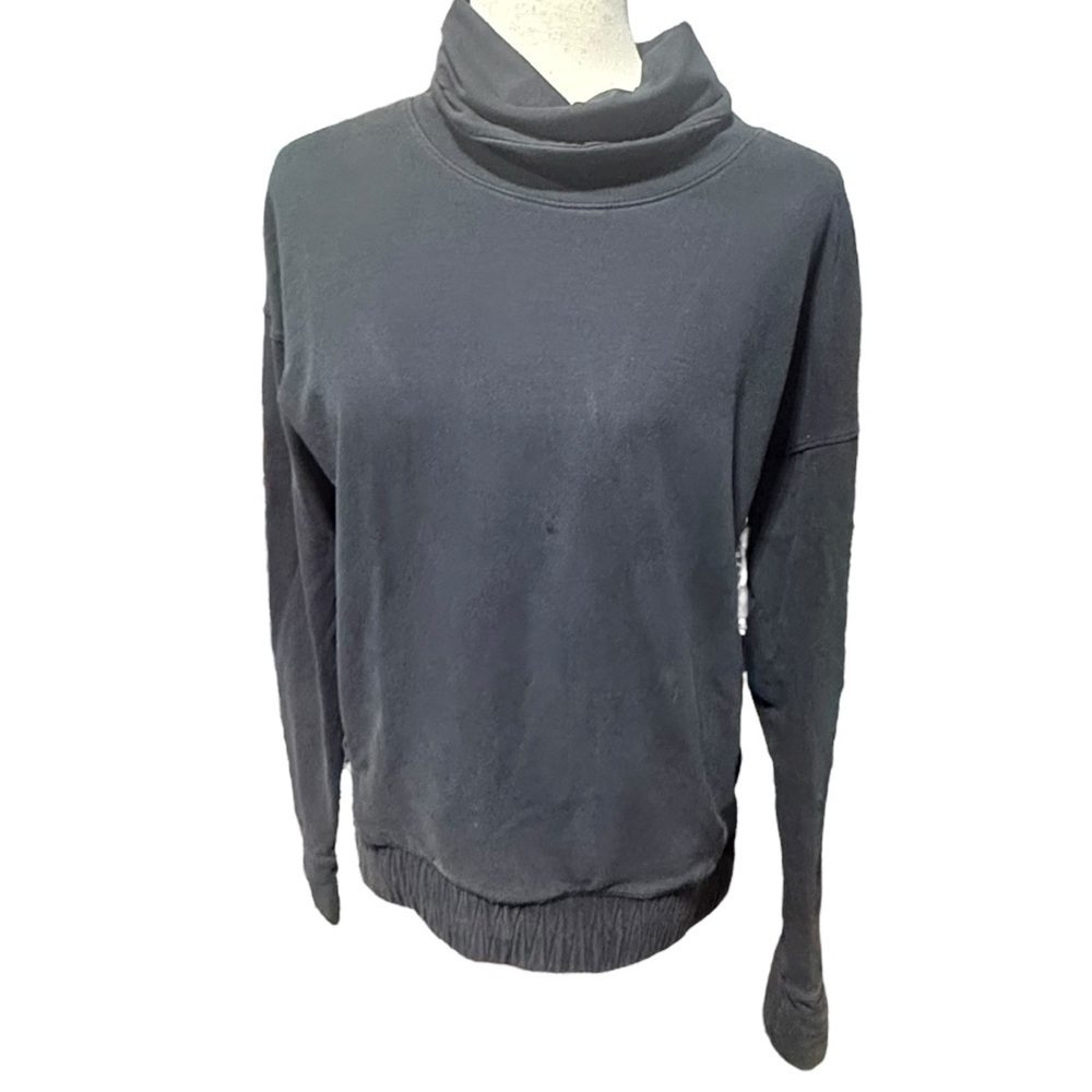Lululemon Stress Less Pullover Black Long Sleeve Elastic Waist Funnel Neck Sz: 6